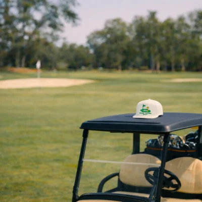 Birdie Chaser White & Green Golf Hat – Gurdy on the Green — alternate view