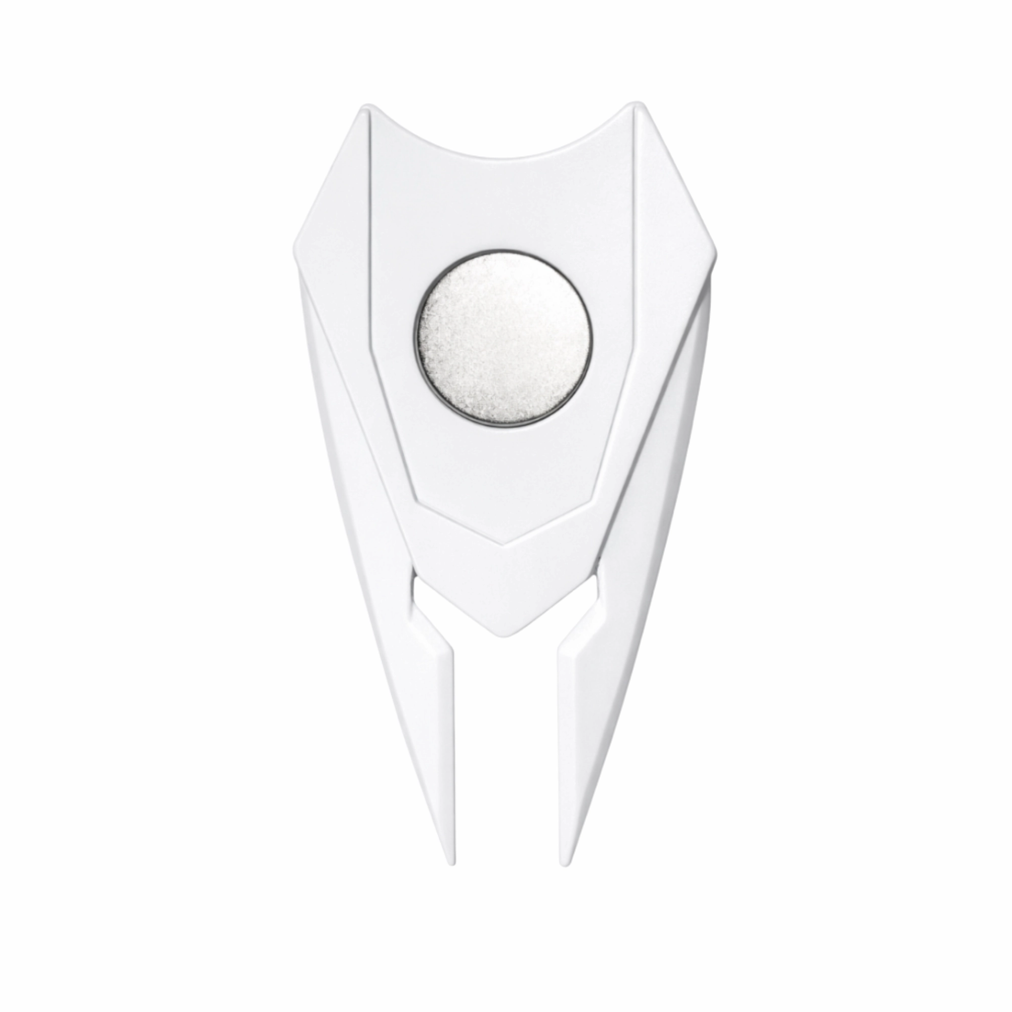 Detail of removable ball marker on Birdie Chaser white divot repair tool