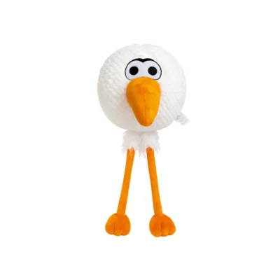 Front view of Birdie Chaser 14-inch Gurdy plush toy with golf ball head, orange beak, and orange legs