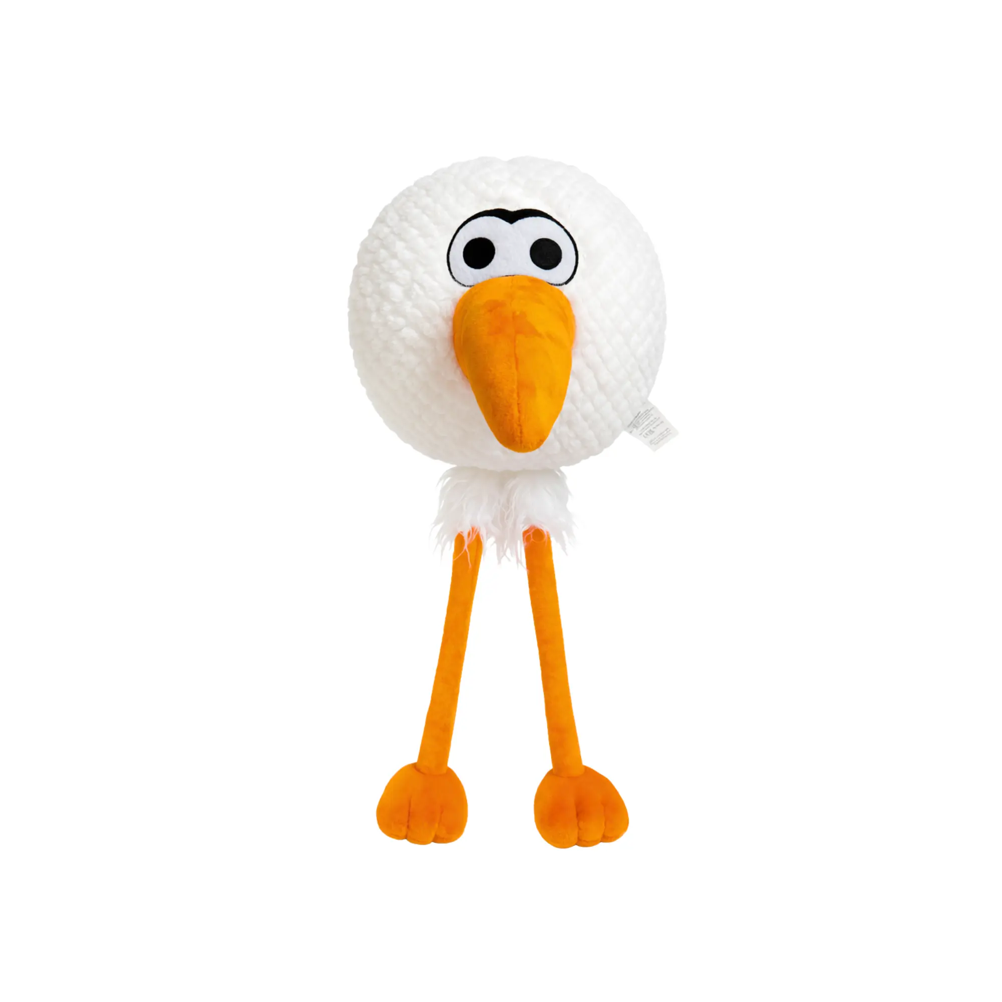 Front view of Birdie Chaser 14-inch Gurdy plush toy with golf ball head, orange beak, and orange legs
