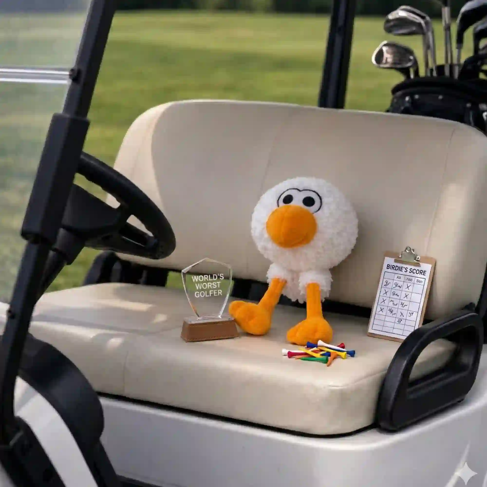 Birdie Chaser 7-inch Gurdy plush toy in a golf lifestyle setting