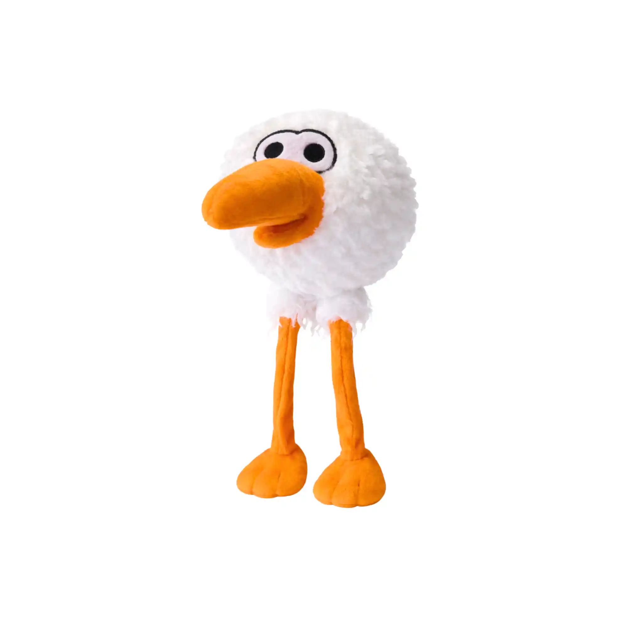 Side view of Birdie Chaser 7-inch Gurdy plush toy showing orange legs