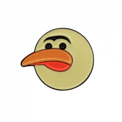 Front view of Birdie Chaser Gurdy face ball marker with mascot face design
