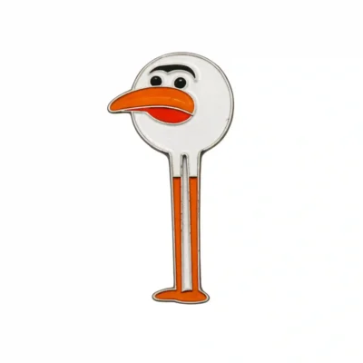 Front view of Birdie Chaser Gurdy legs ball marker with full mascot design