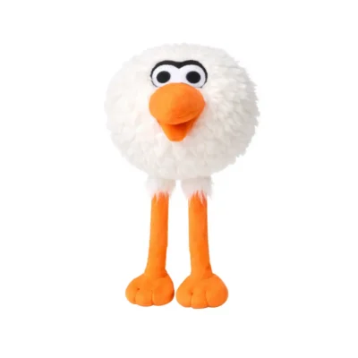 Front view of Birdie Chaser Gurdy finger puppet with golf ball head and orange beak