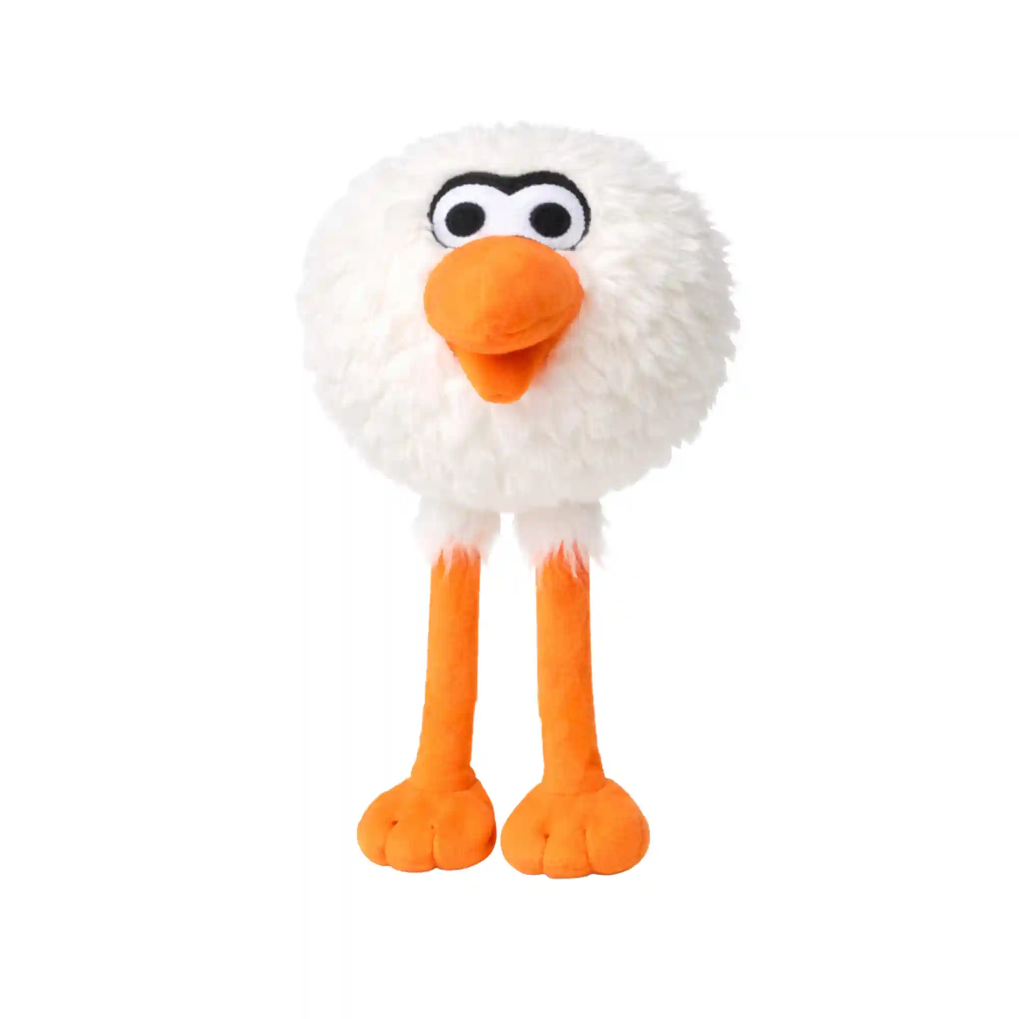 Front view of Birdie Chaser Gurdy finger puppet with golf ball head and orange beak
