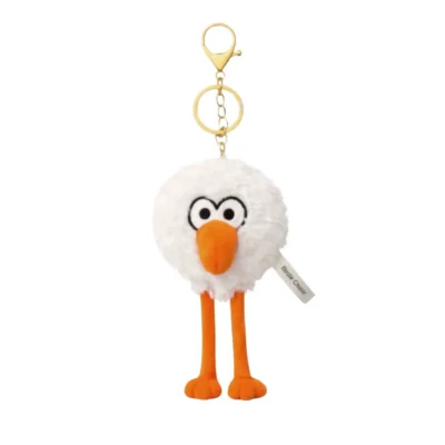 Front view of Birdie Chaser Gurdy plush keychain with golf ball head and orange beak