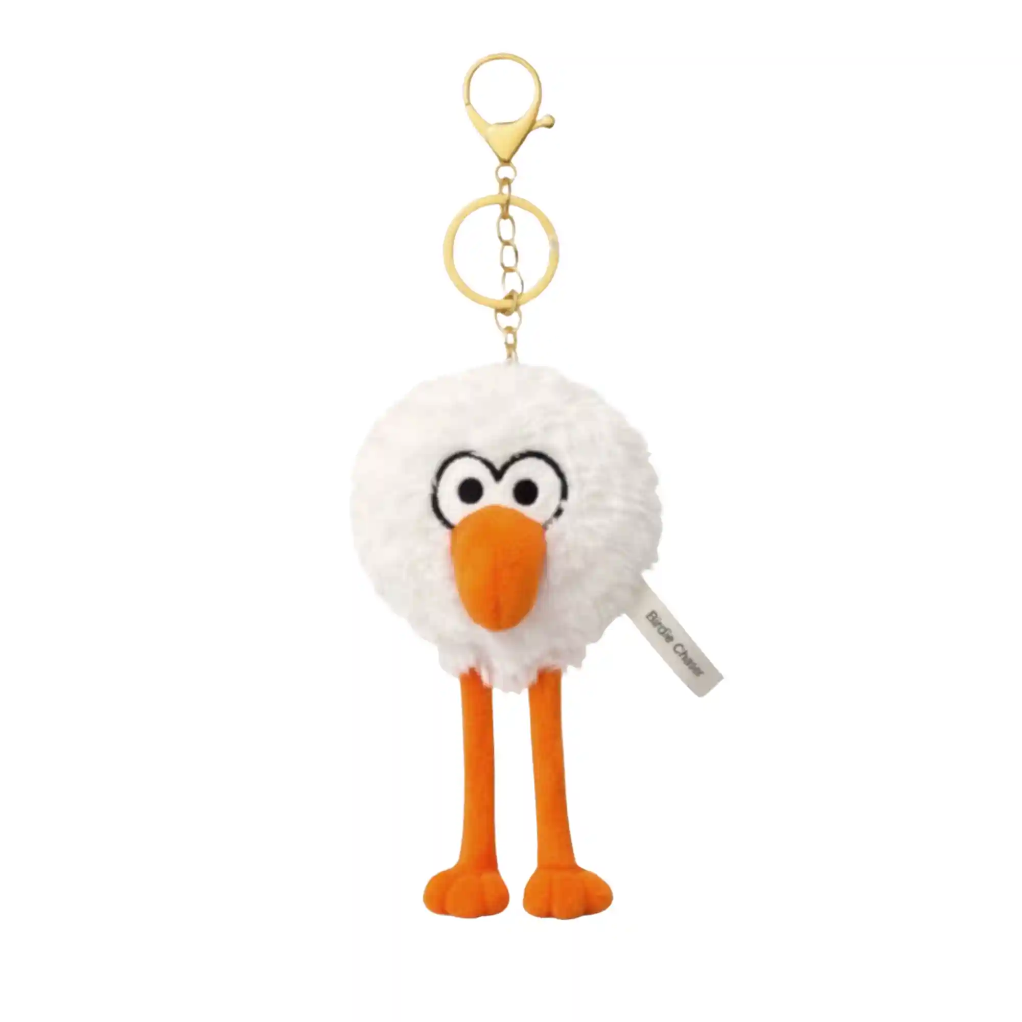 Front view of Birdie Chaser Gurdy plush keychain with golf ball head and orange beak