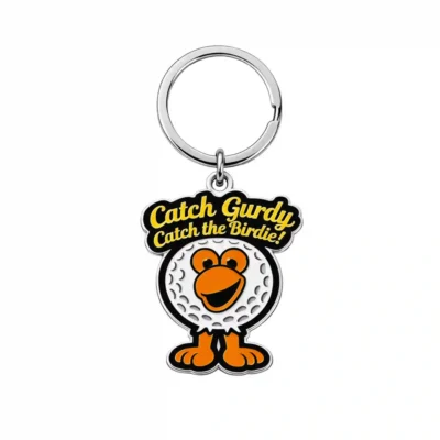 Front view of Birdie Chaser silver metal Gurdy keychain with golf ball head design