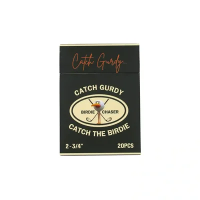Front view of Birdie Chaser Catch the Birdie golf tee box with Gurdy artwork