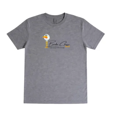 Front view of gray Birdie Chaser Core Style 3 t-shirt with script logo