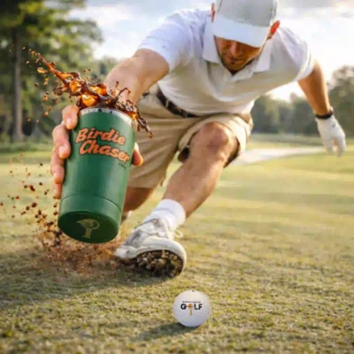 Birdie Chaser Dark Forest Green Golf Tumbler – Orange Script Logo — alternate view
