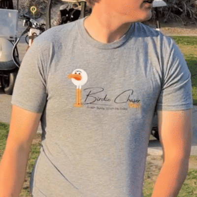 Birdie Chaser Gray Golf T-Shirt - Original Gurdy Logo